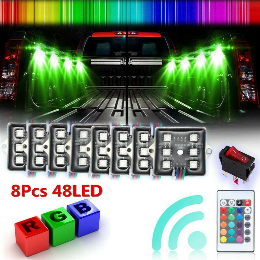 RGB 8 LED Light Kit Super Bright Lighting IR Remote For Pickup Truck Bed Liner