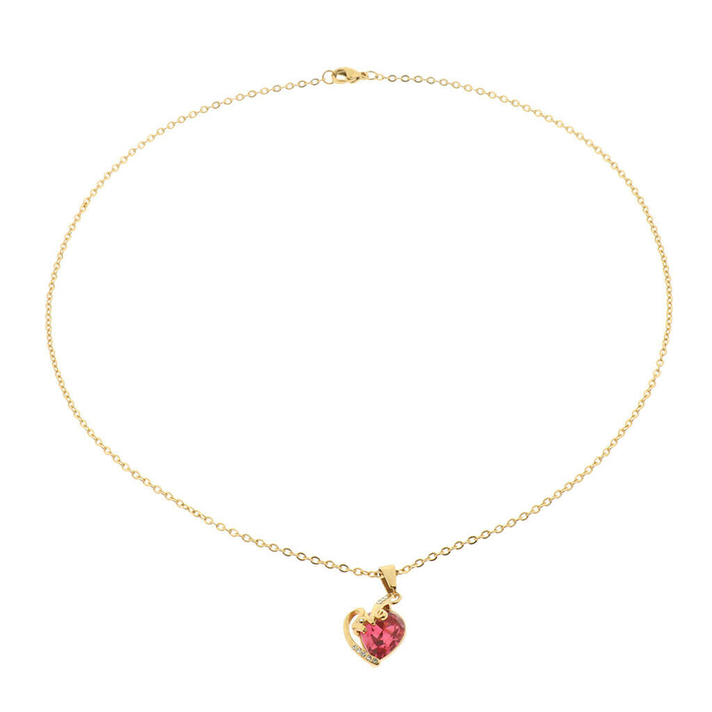 Love Pendant Necklace Stainless Steel Heart Shaped Zircon Pendant Golden Red