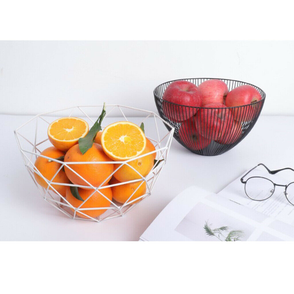 Metal Wire Fruit Basket Bowl Food Serving Dish Candy Biscuit Snack Tray White