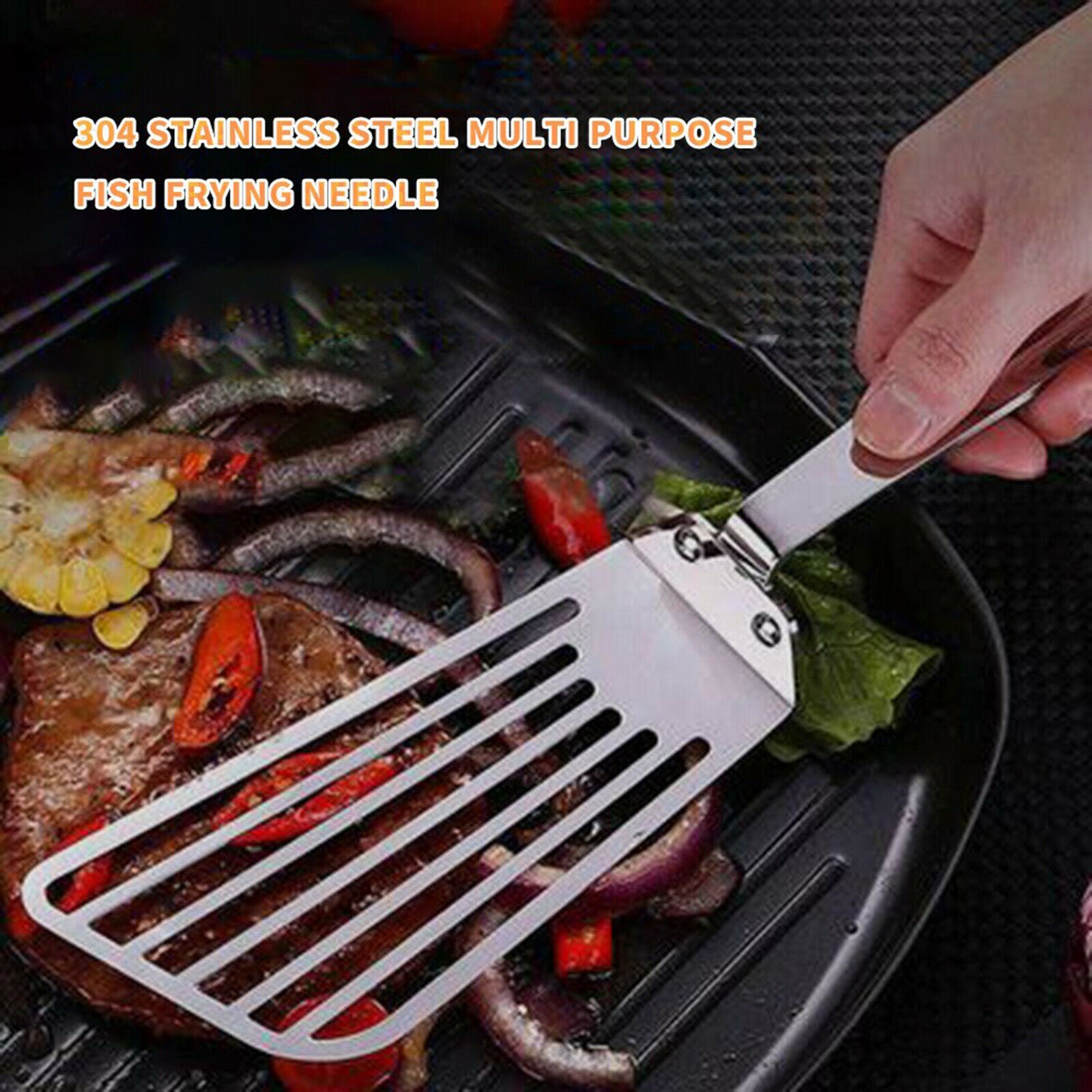 Stainless Steel Frying Spatula Leaky Shovel Fish Slice Non-slips Kitchen Tool