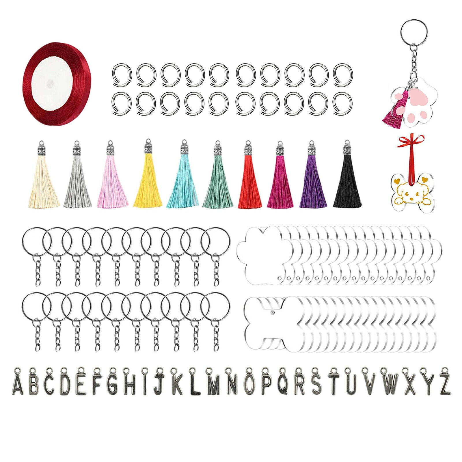 Clear Acrylic Keychain Blanks for Vinyl Tassels Jump Rings for DIY Crafting