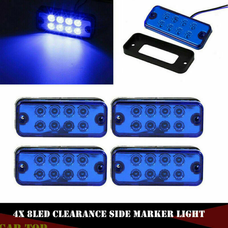4x Blue 4 Inch 8 LED Rectangle Truck Semi Trailer Side Marker Clearance Light