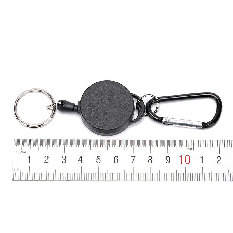 Black Retractable Key Chain Reel Steel Cord Recoil Belt Key Ring Badge Holder Lt