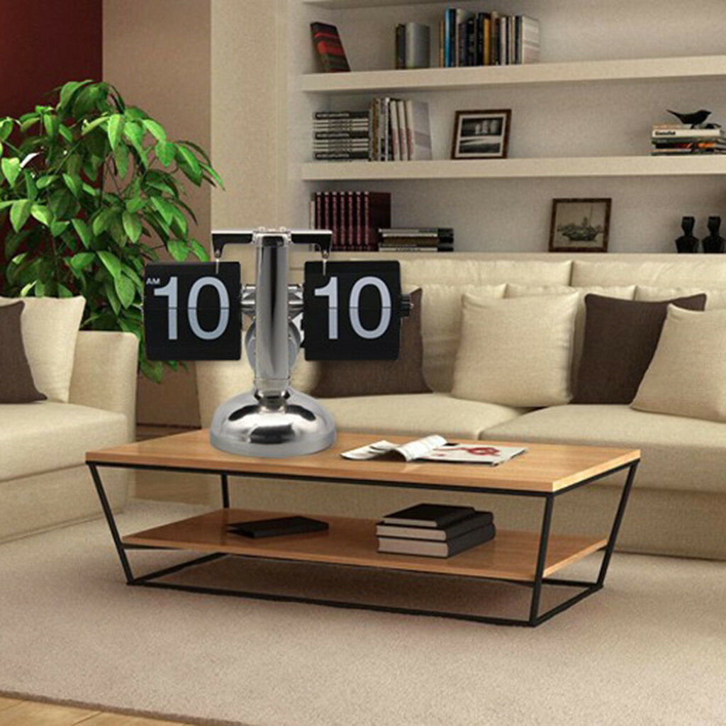 Retro Modern Scale Digital Desk Flip Clock Single Stand Metal Table Clocks