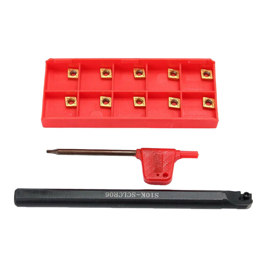 S10K-SCLCR06 Lathe Turning Tool Holder Kit with 10x CCMT060204 Inserts