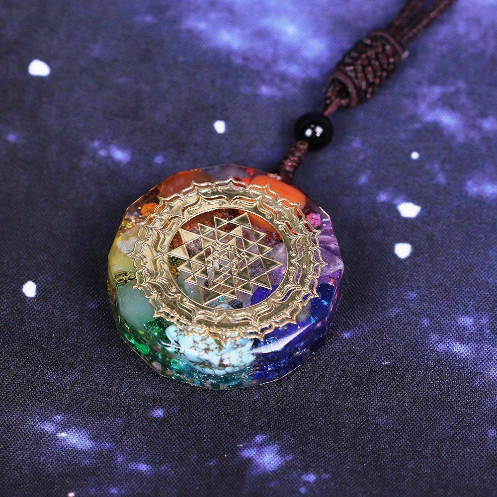 Orgonite Sri Yantra Pendant Necklace Sacred Geometry Chakra Energy Necklace US