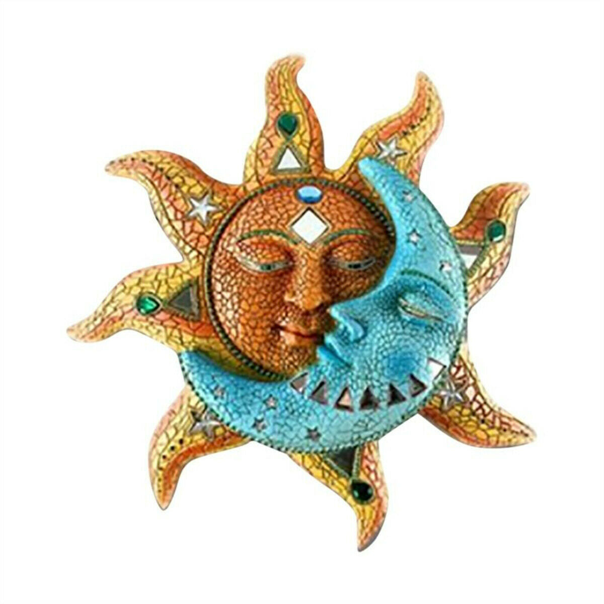 Golden Sun And Blue Moon Home Decor Indoor Outdoor Art Statue Sculpture DIY Gift