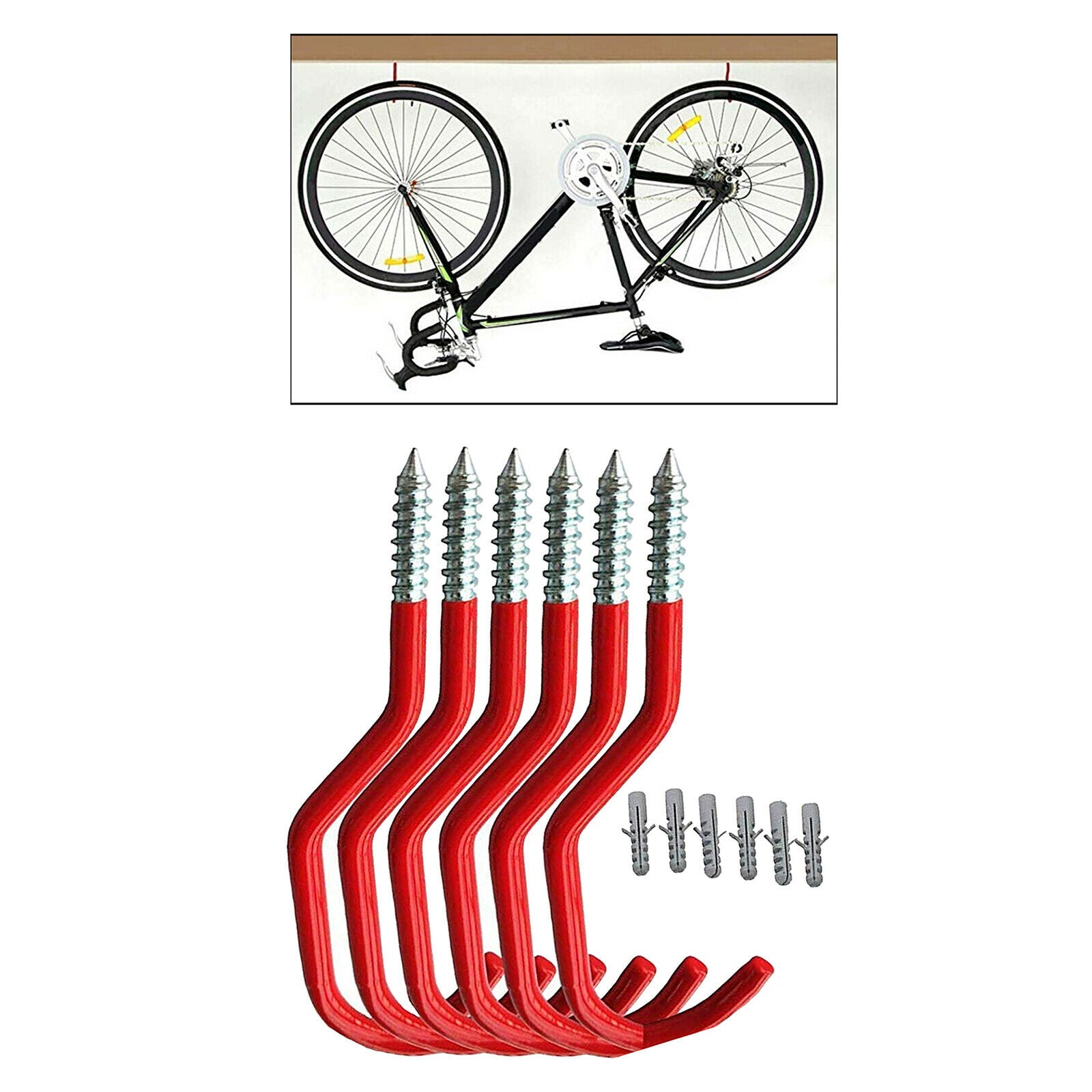 6 Pack of Multifunction Heavy Duty Bike Hooks Hanger Garage Shovel Organiser