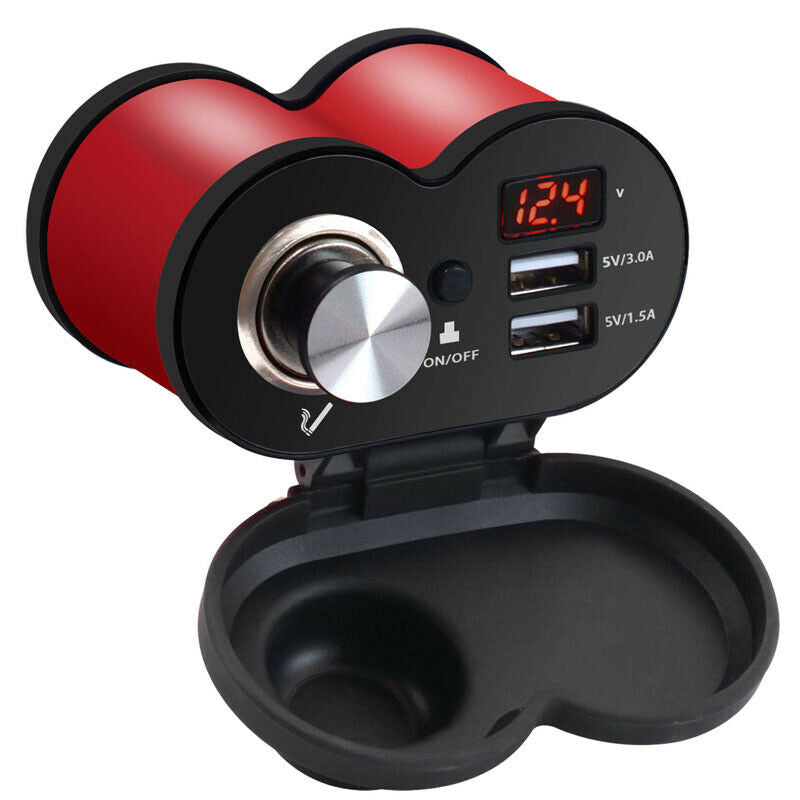 QC3.0 Fast Motorcycle Cigarette Lighter Socket 2 USB Charger + Switch+ Voltmeter