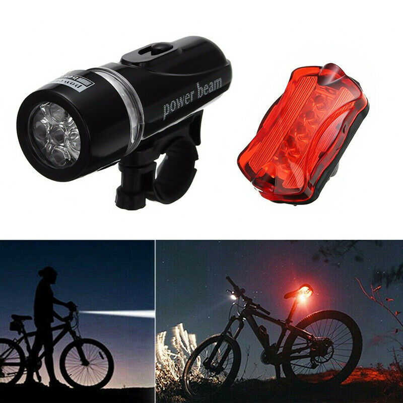 Bike Bicycle Light 5 LED Rear Safety+Front Head FLASHLIGHT Waterproof Lamp