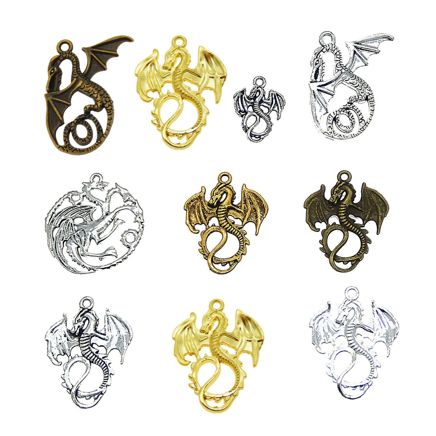 10 Mix Flying Dragon Pendant Winged Alloy Charm Bracelet Necklace Craft Jewelry