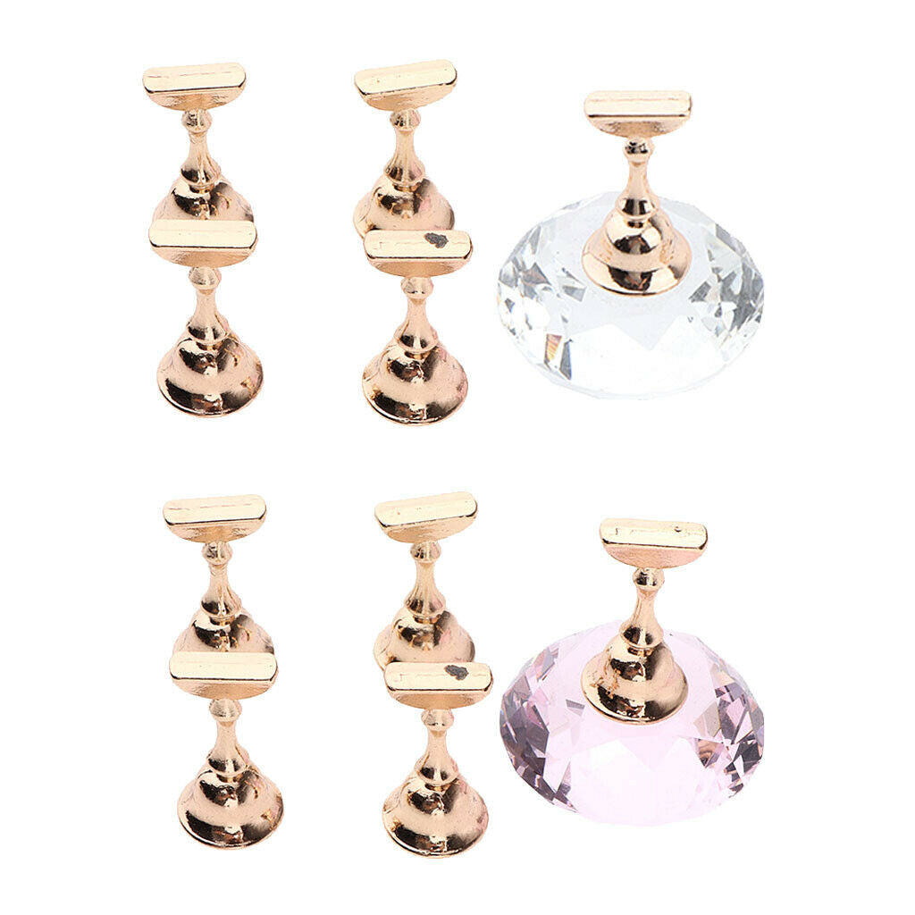 Crystal Alloy Nail Practice Stand Holder Polish Display Manicure Tools 2 Set