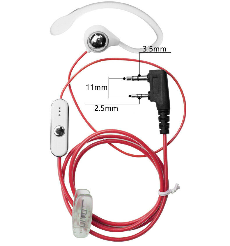 5x 2 Pin Earhook Earpiece Headset PTT Mic For Kenwood HYT BaoFeng Radio Red  AT2