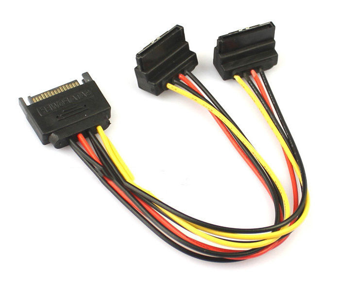 2x  90 degree SATA 15-Pin Male to 2 x 15P Female Y Splitter Adapter Power cable