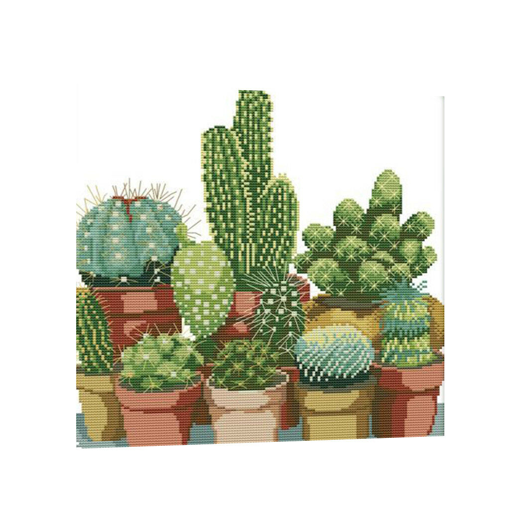 Cactuses Stamped Cross Stitch Kits DIY Needlework for Beginners 14CT 34x35cm