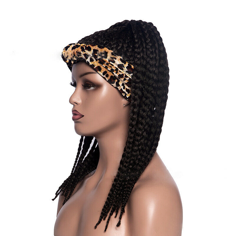 Fashion Women Box Braids Wigs with Headband Leopard Knotted Synthetic Hair Wigs