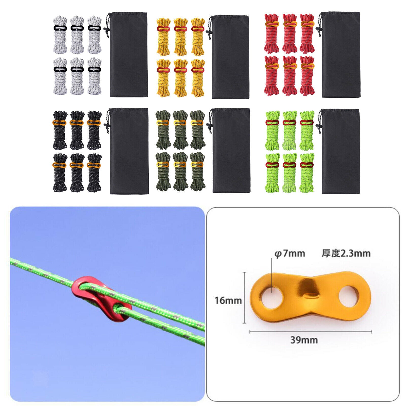 Pack Guylines 4mm Tent Cords Camp Rope for Outdoor Camping Backpacking White