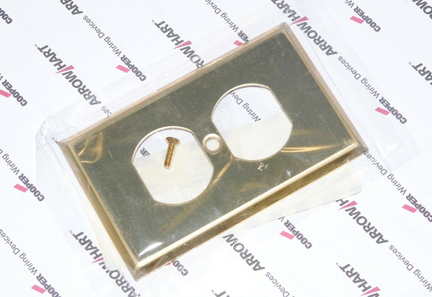 1pcs - Eaton 94101 Standard Size Brass Duplex Receptacle Wallplate 1-Gang