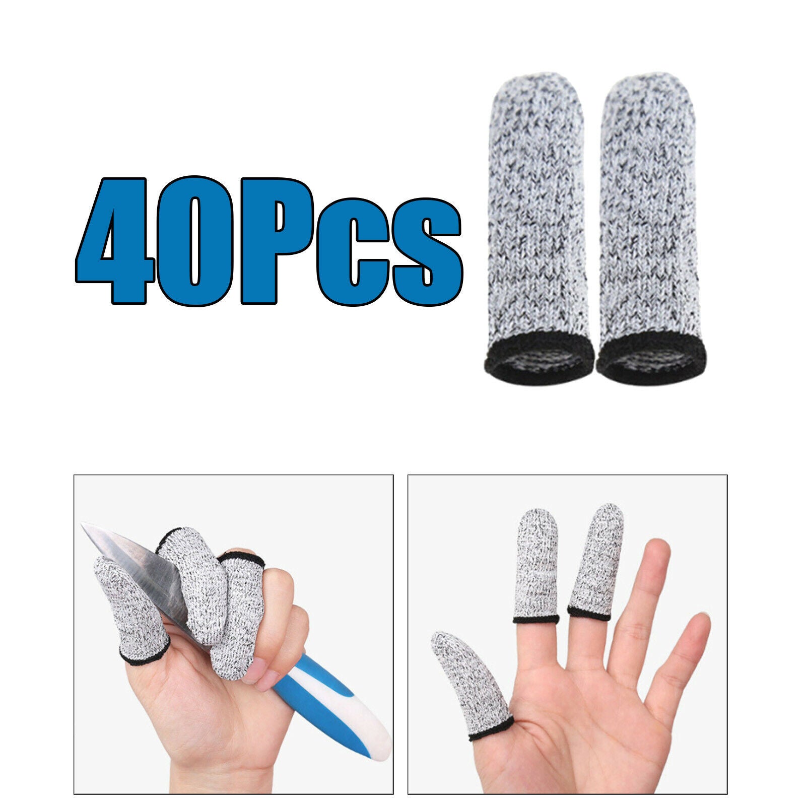 40x Safety Cut Resistant Finger Cots HPPE Finger Sleeve Cover for Gardening