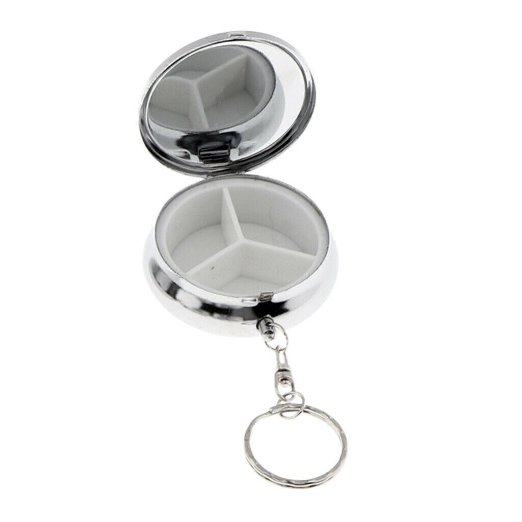 Keychain Small 3 Compartments Medicine Storage Case, Makeup Cosmetics Pressed