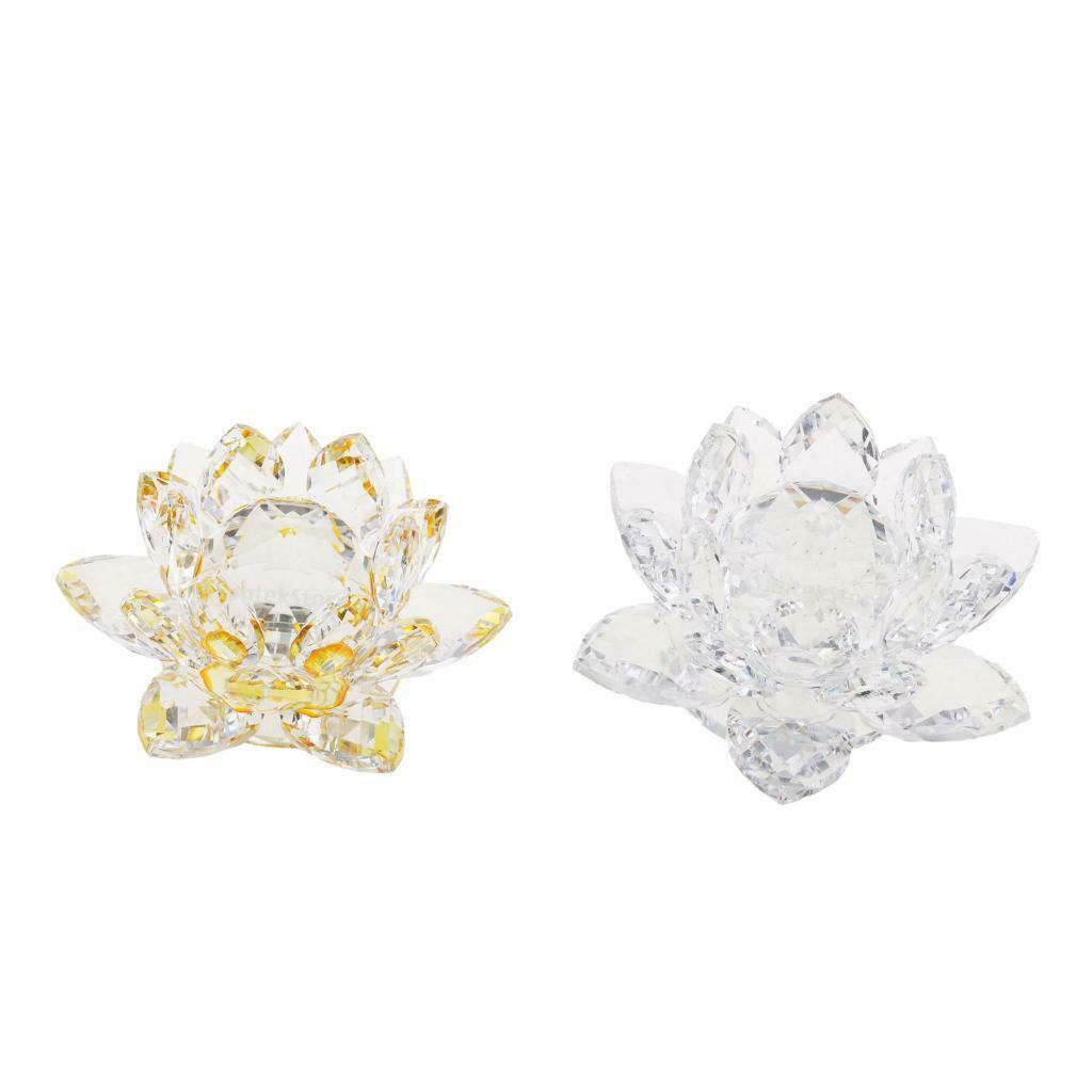 Crystal Lotus Flower Buddhist Ornament Art Paperweight in Clear And Yellow Glass