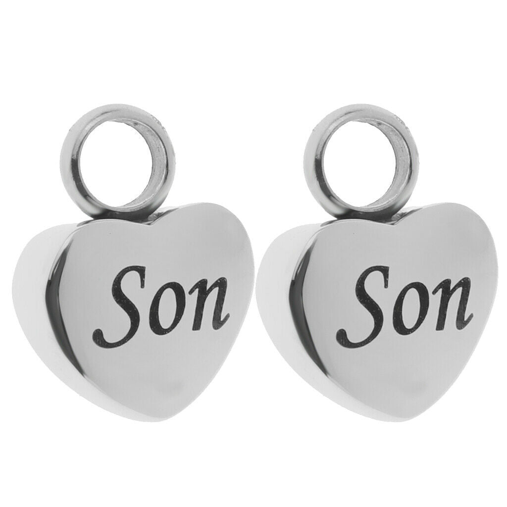 2 Piece Memorial Stainless Steel Heart Urn Pendant Cremation Ash Gift Son