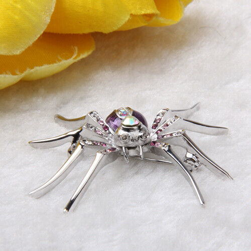 2x Luxurious Spider Widow Animal Clip Rhinestone Pin Brooch Purple Fit Bag Hat