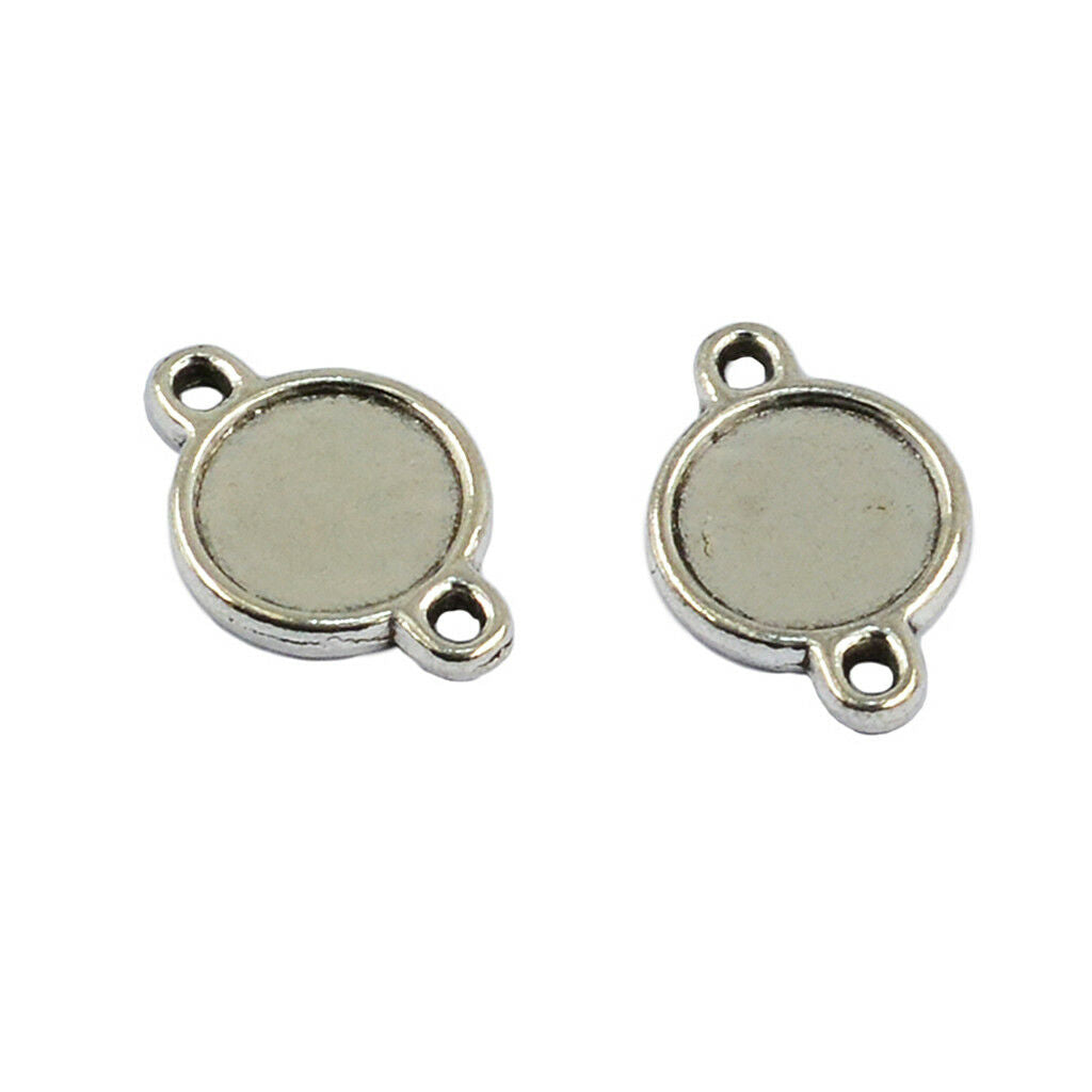 50x Double Sided Blank Bezel Pendants Blanks Base Tray for DIY Jewelry 10mm