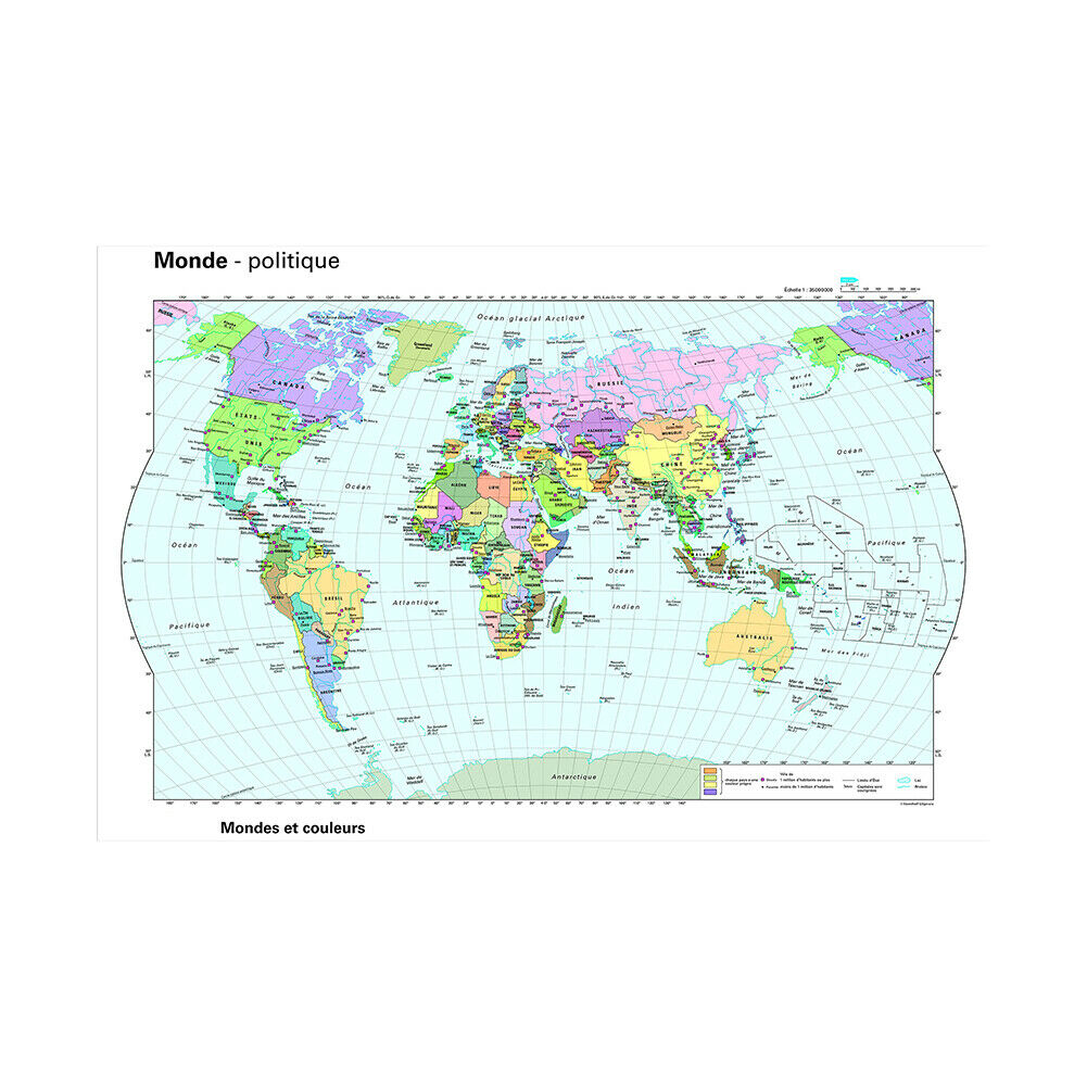 French Political World Map Poster Art Printing 36x24inch