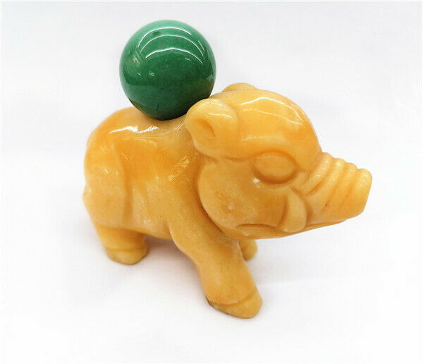 66x48x25mm Yellow Jade Carved Lucky Pig Decor Statue Stone Decoration HH7547