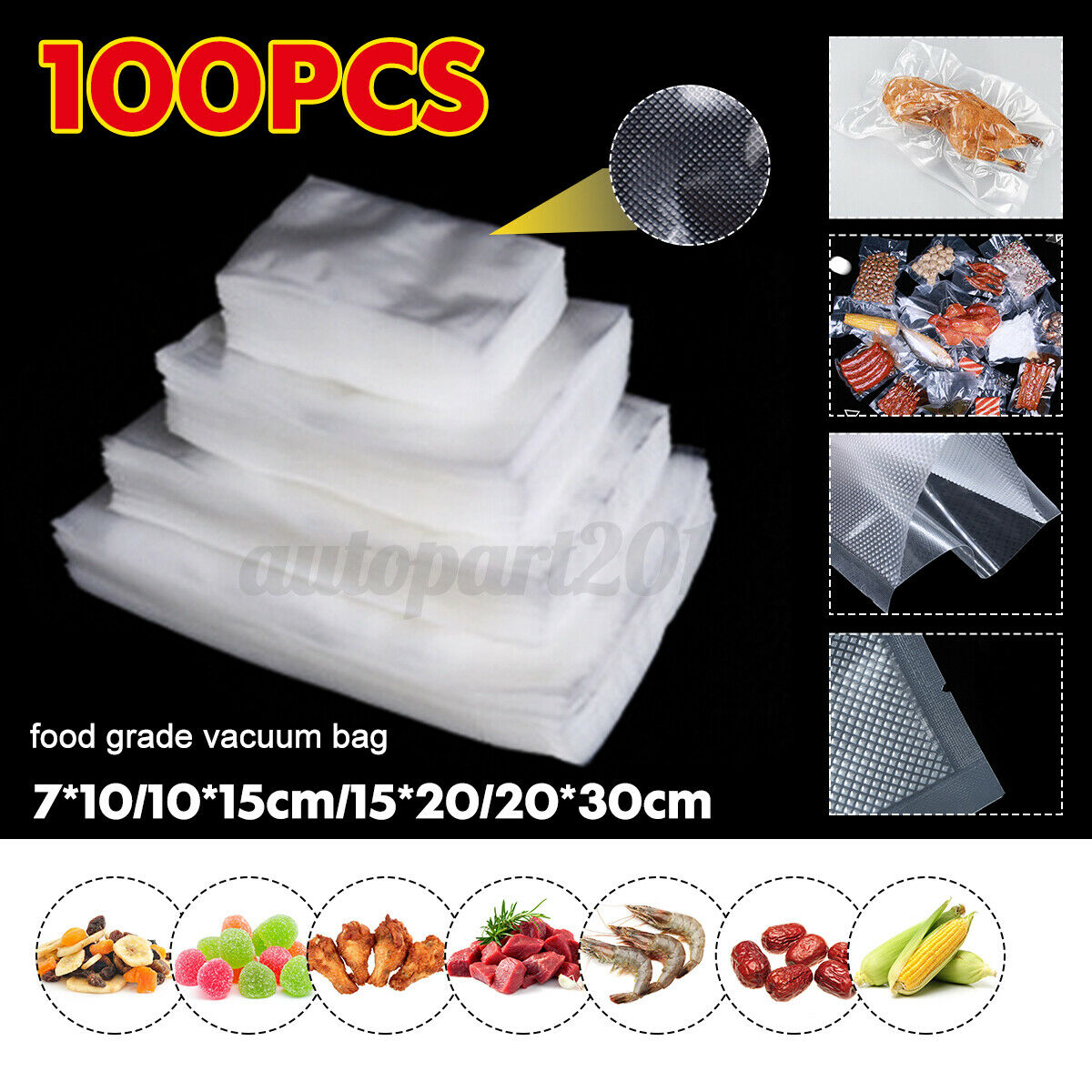 20*30 CM 100PCS Food Grade Vacuum Bag Vacuum Food Sealer Machine Bags   ï¼D @