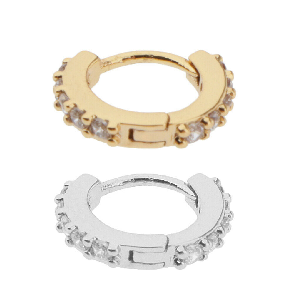 2pcs Fashion Round Huggie Hoop Earrings CZ Helix Cuff Ear Studs Jewelry 6mm