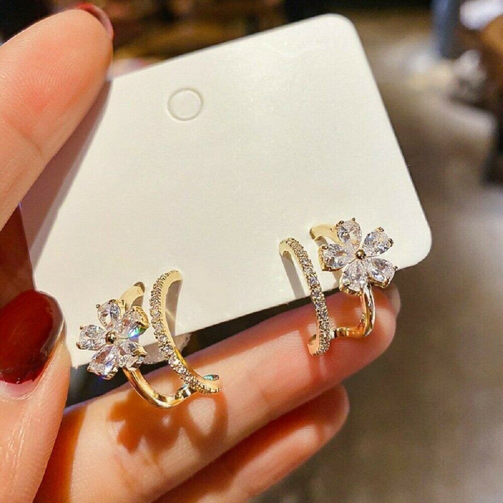 Fashion Flower Zircon Earrings Ear Studs Wedding Party Jewellery Gift For Women