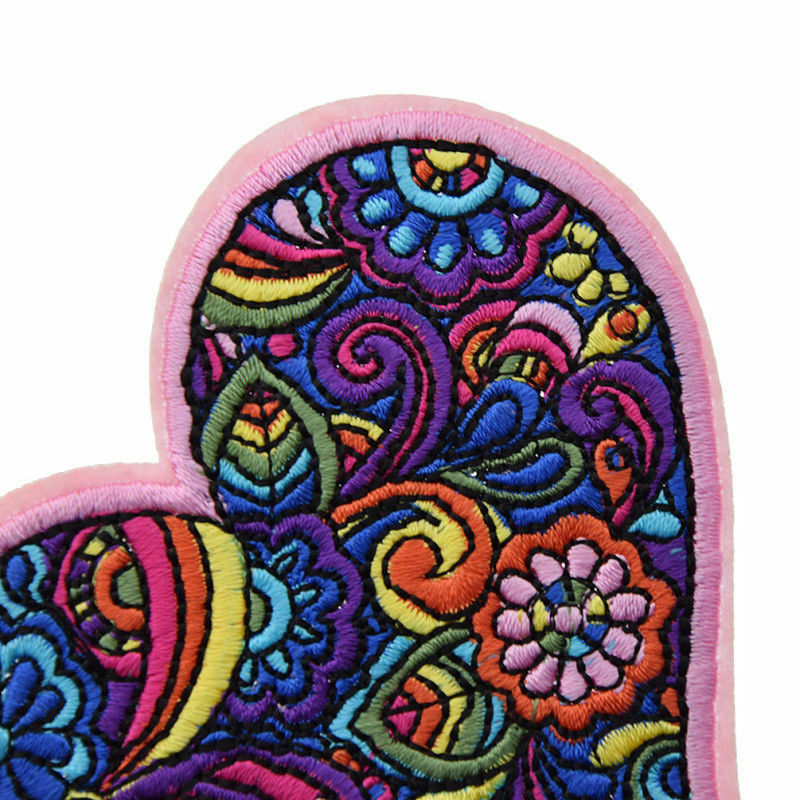 DIY Heart Love Flower Embroidered Tattoo Style Patch Applique Iron On Sew Craft