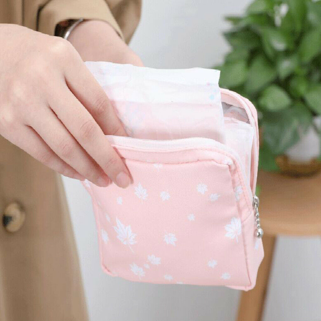 2pcs Sanitary Napkins Bag Zipper Tampons Collect Bags Pouch Organizer Pink