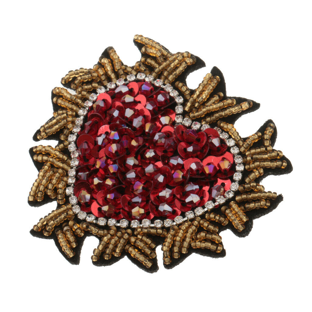 Heart Sequin Beaded Patch Sewing Embroidery Motif Applique Patches DIY Craft