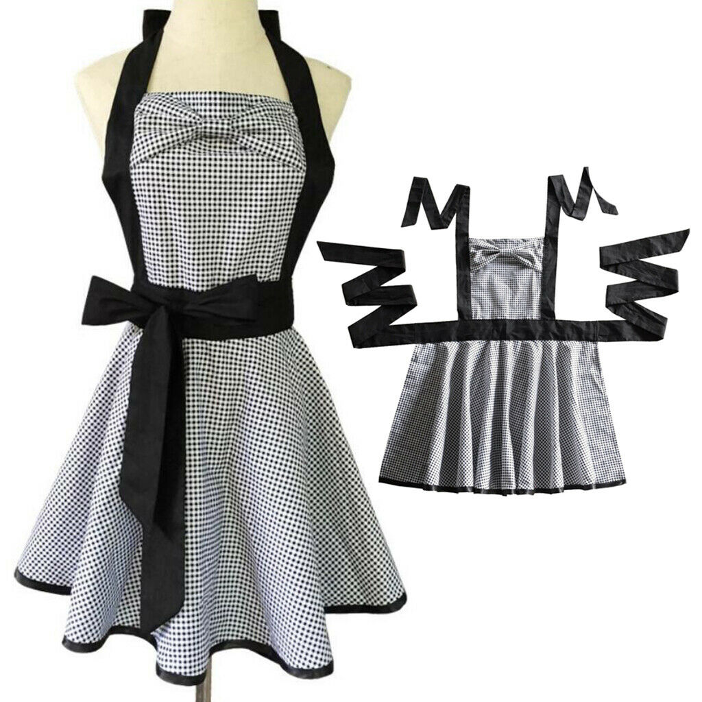 Cute Womens Kitchen Restaurant Bib Cooking Dress BowKnot Lattice Aprons