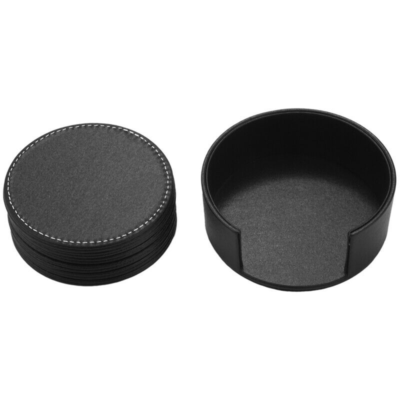 Set of 6 Leather Drink Coasters Round Cup Mat Pad for Home and Kitchen Use BlaZ2