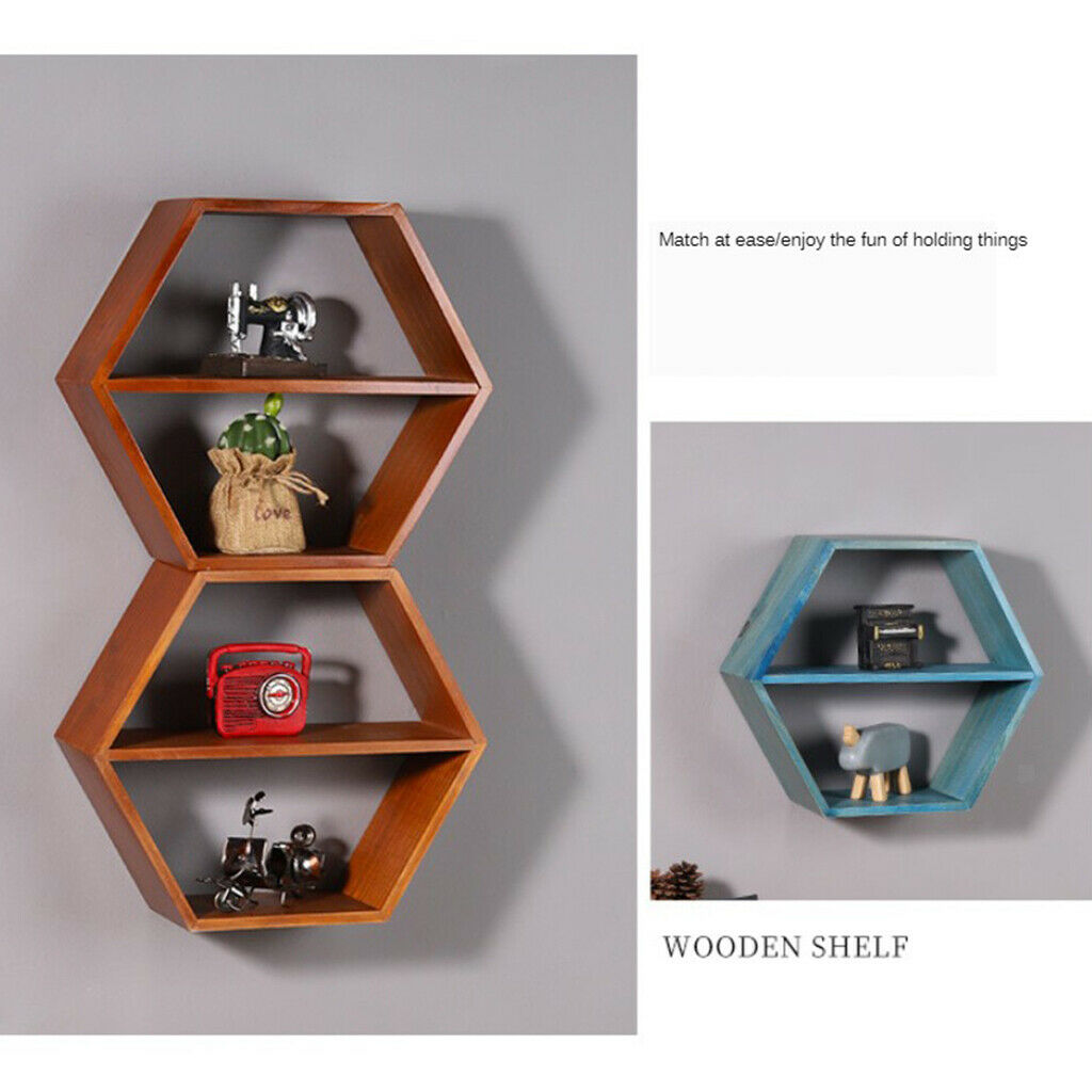 Wall Mounted Floating Shelf Picture Display Organizer Hexagon Bedroom Blue