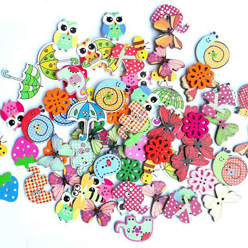 50X Mixed DIY Wooden Popular Scrapbooking Buttons Cartoon Sewing Animal Cr.l8