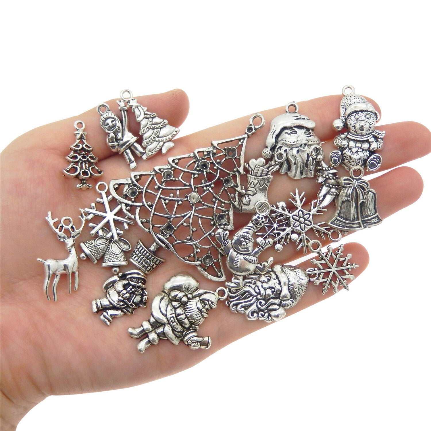 30 PCS Mix Metal Xmas Tree Santa Claus Snowman Pendant Christmas Alloy Charm DIY