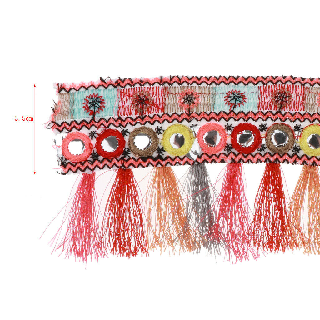 Tassel Fringe Edging Trim DIY Craft Supplies 1 Yard Red Ethnic Jacquard Ribbon
