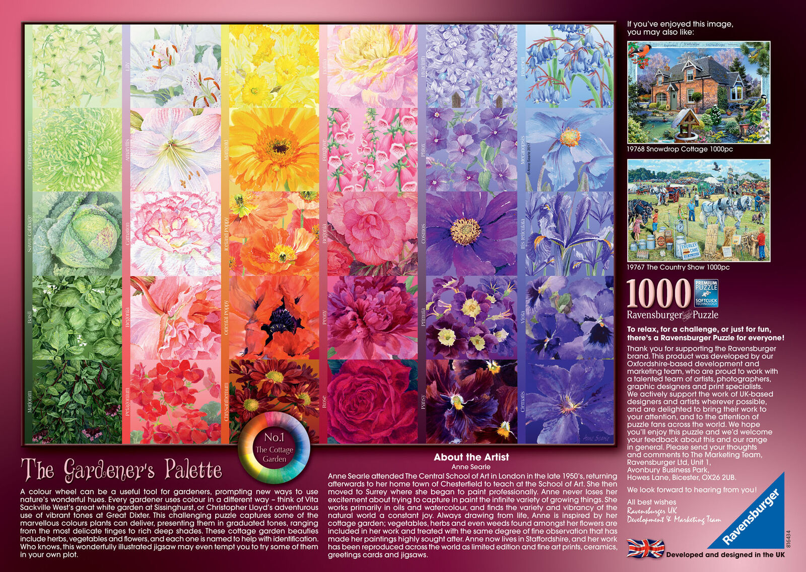 19800 Ravensburger Gardener's Palette: Cottage Garden Jigsaw Puzzle 1000pcs
