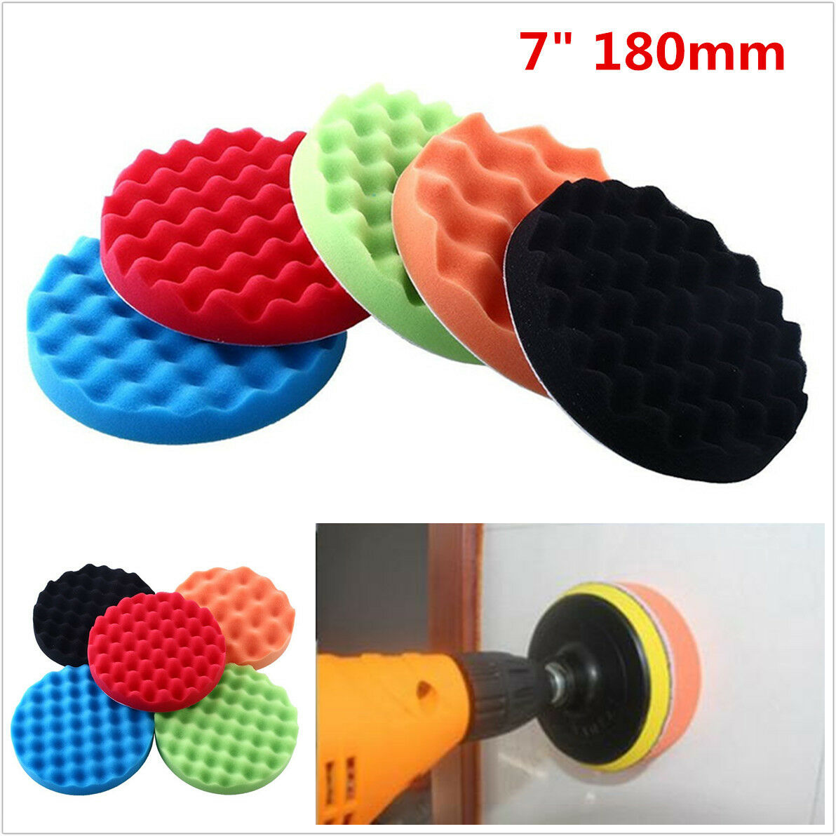 5Pcs/Set Universal Auto Car Polisher Sponge Foam Waffle Polishing Buffer Pads 7"