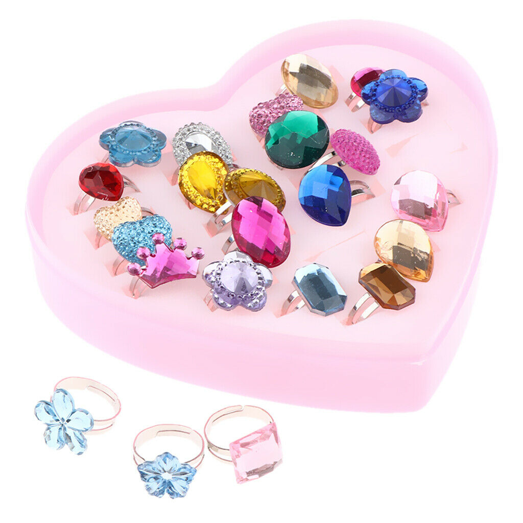 24pcs Little  Princess Jewelry Rings for  Pretend Play Birthday Party