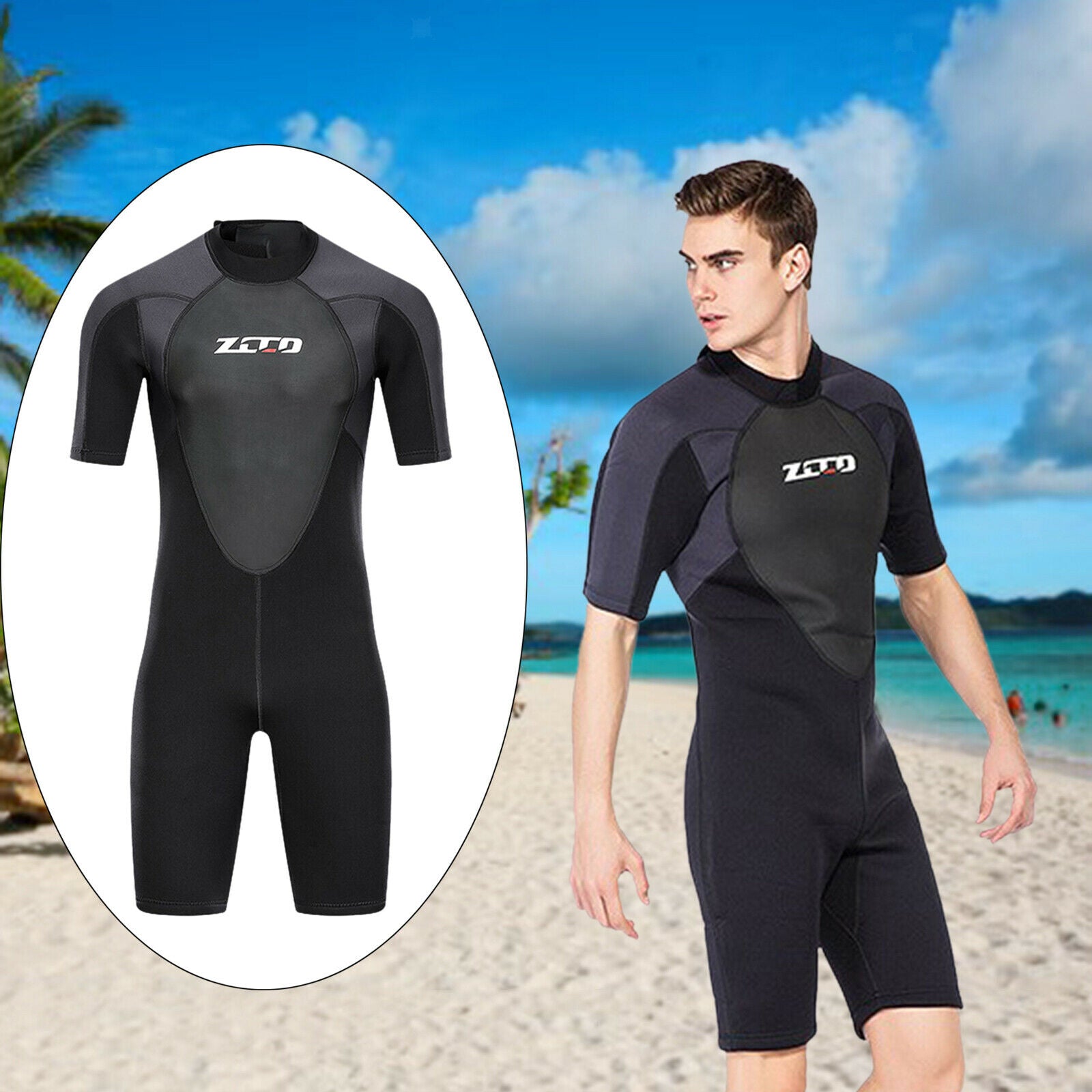 Mens 3mm Shorty Wetsuit Back Zip Dive Skin for Snorkeling Surfing Suits XL