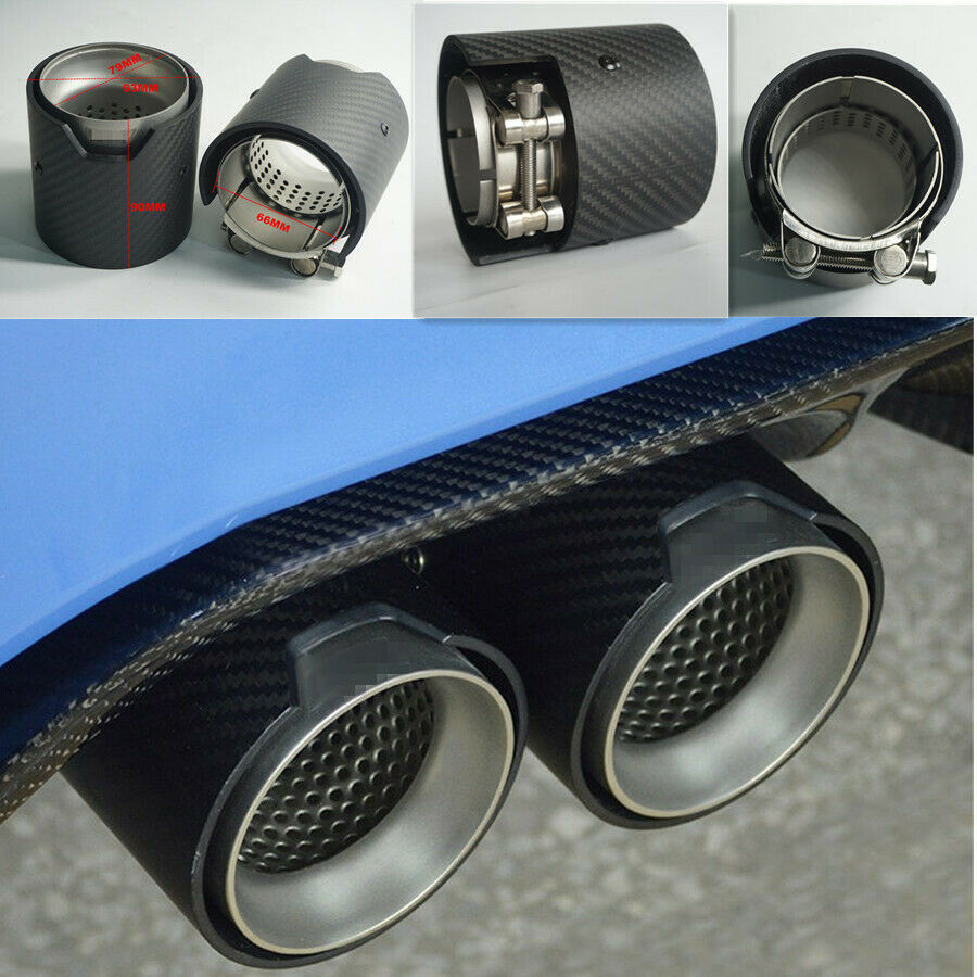 Stainless Steel + Carbon Fiber Car Exhaust Muffler Tip 2.5" 63mm Inlet For BMW M