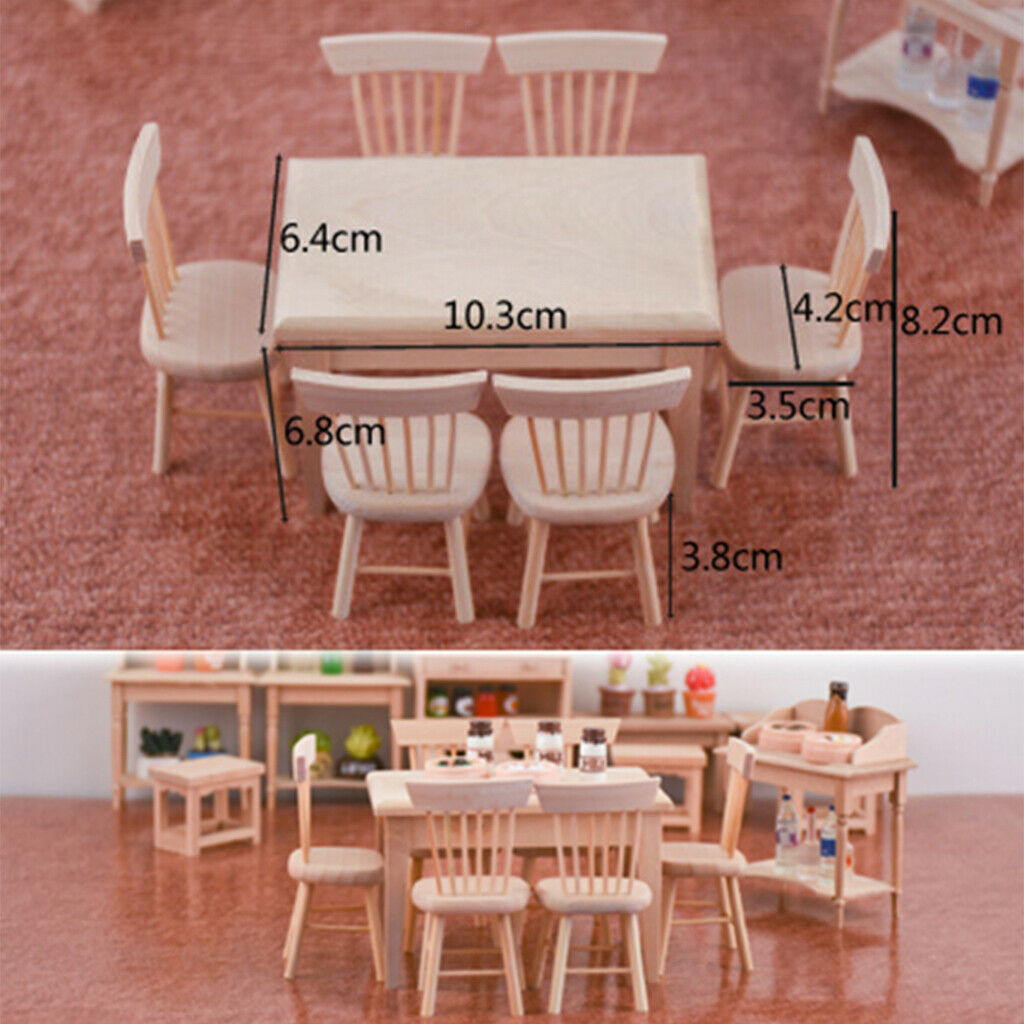 1/12  Unpainted Dining Table 4 Chairs Furniture Living Room DIY Ornaments