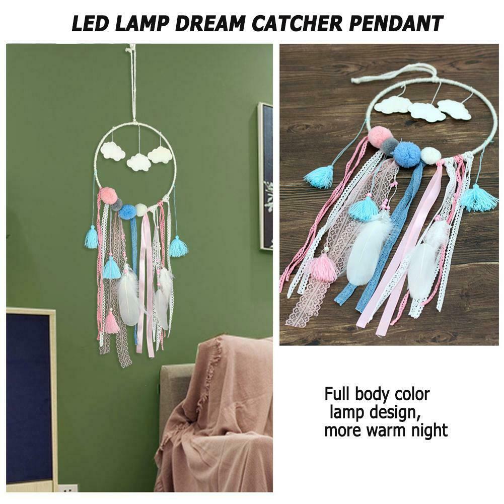 Circular Handmade Feather LED Dreamcatcher Hanging Household Decor Ornament @
