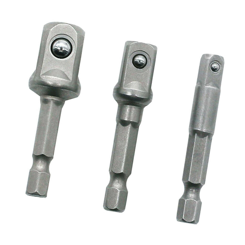 3 Pieces Hex Shank Square Head Drive Socket Extension Rod 1/4" 3/8" 1/2"